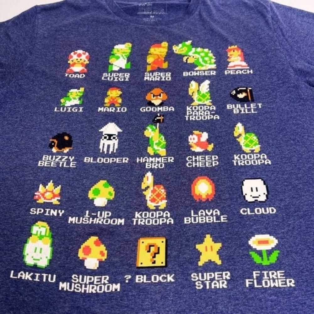Nintendo Super Mario Bros Character Guide T-shirt Navy Blue Size Medium - Picture 4 of 8